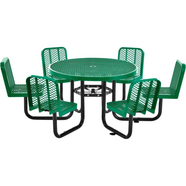 Global Industrial 46 Round Expanded Metal Carousel Picnic Table With 6 Seats, Green 277590GN